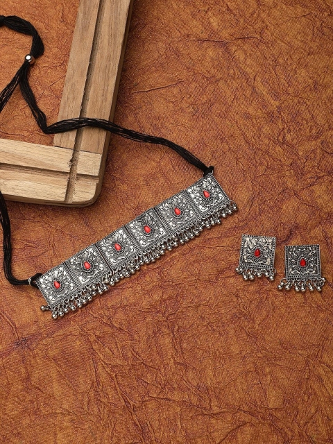 

CARDINAL Women Red Oxidized Choker Necklace Set