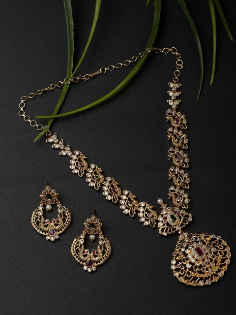 

CARDINAL Women Gold-Toned Red American Diamond Studded Jewellery Set