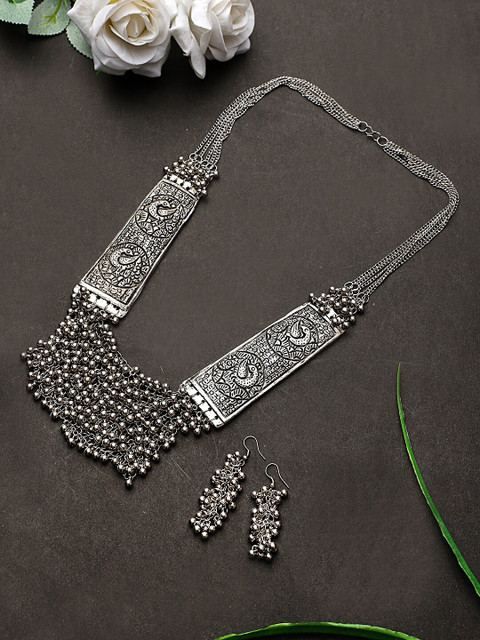 

CARDINAL Women Silver-Toned Oxidised Jewellery Set