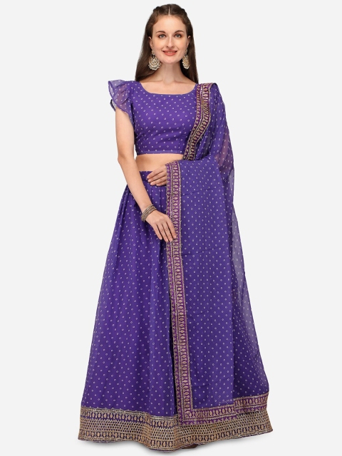 

Mameraa Purple & White Printed Semi-Stitched Lehenga & Unstitched Blouse With Dupatta