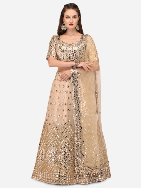 

Mameraa Nude-Coloured Semi-Stitched Lehenga & Unstitched Blouse With Dupatta