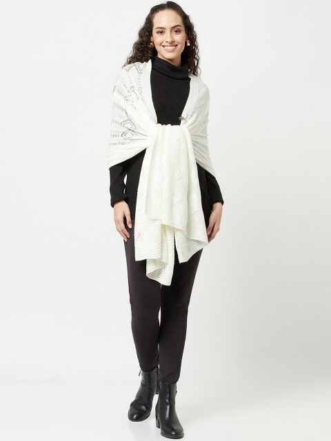 

Knitstudio Women Off White Self Design Woolen Shawl