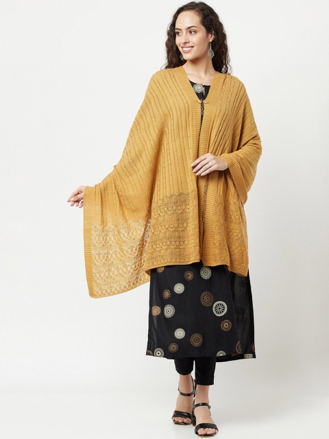 

Knitstudio Women Mustard Yellow Solid Knitted Shawl