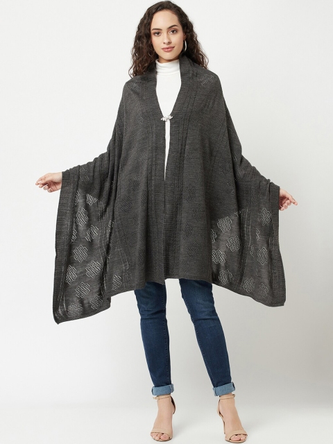 

Knitstudio Women Grey Solid Woven-Design Shawl