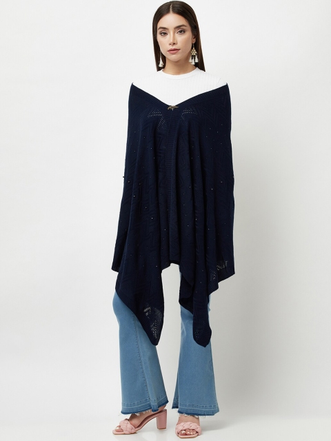 

Knitstudio Women Navy blue Woven-Design Woolen Shawl