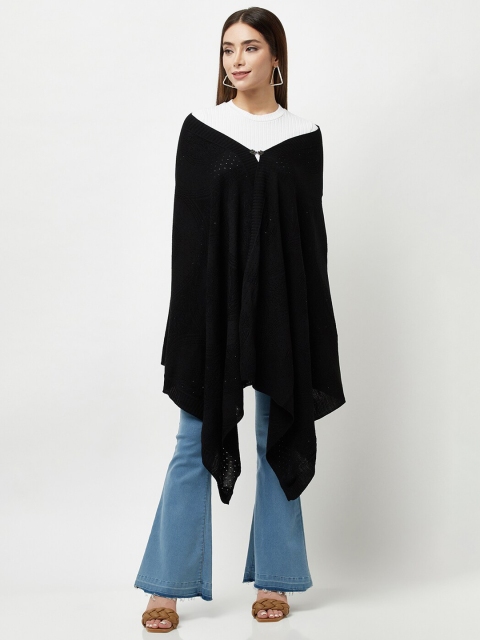 

Knitstudio Women Black Solid Knitted Shawl