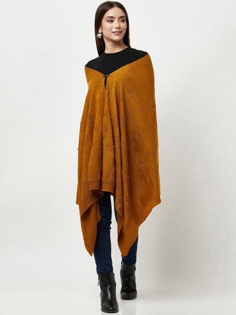 

Knitstudio Women Mustard Yellow Woven Design Knitted Shawl