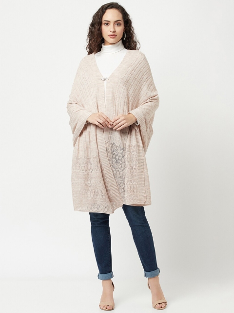 

Knitstudio Women Cream Solid Knitted Shawl