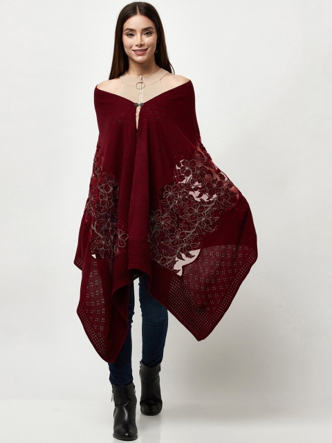 

Knitstudio Women Maroon Embroidered Knitted Shawl