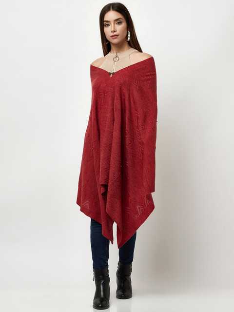 

Knitstudio Women Red Solid Knitted Shawl