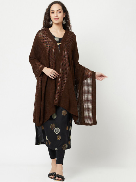

Knitstudio Women Coffee Brown-Colored Geometric Knitted Shawl