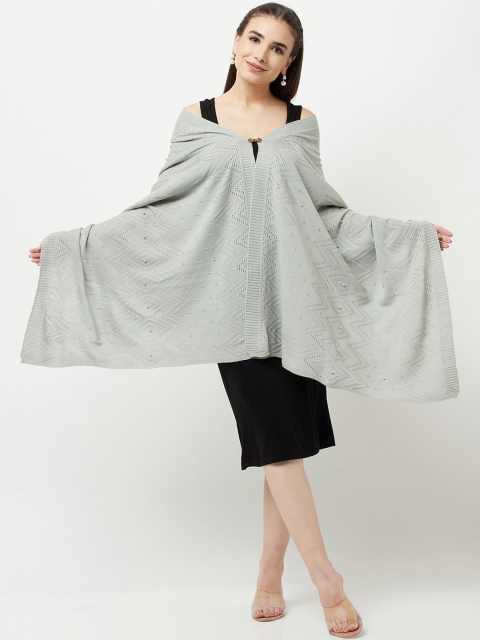 

Knitstudio Women Mint Green Solid Woven-Design Shawl