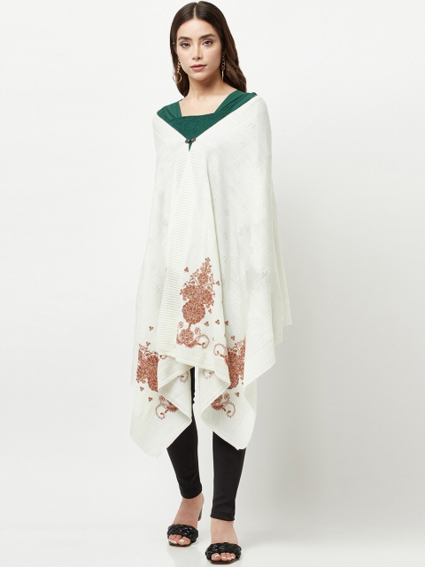 

Knitstudio Women Off White Floral Embroidered Knitted Shawl