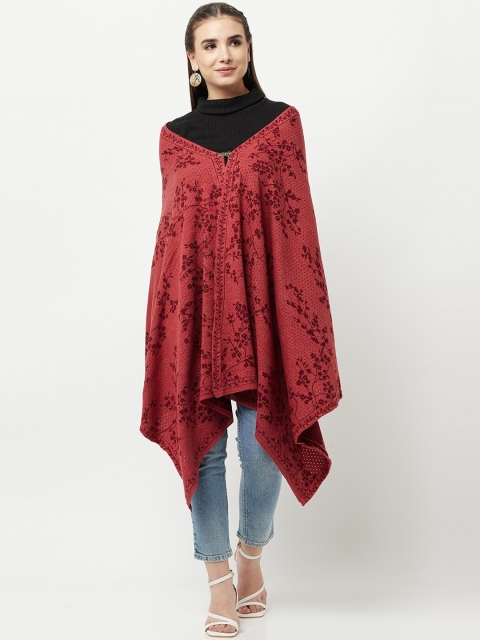

Knitstudio Women Red Floral Knitted Woven-Design Shawl