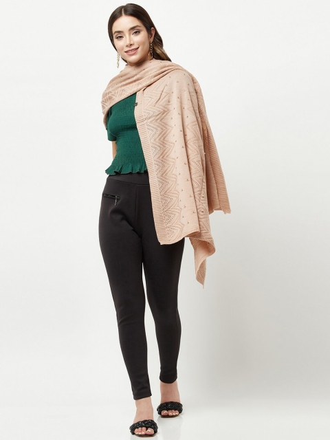 

Knitstudio Women Rose Pink Solid Knitted Woolen Shawl