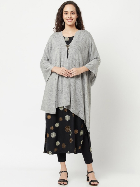 

Knitstudio Women Grey Woven Design Knitted Shawl
