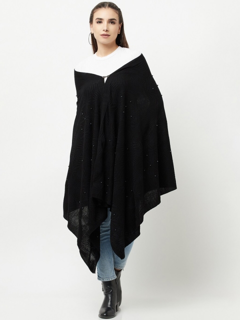 

Knitstudio Women Black Solid Knitted Shawl