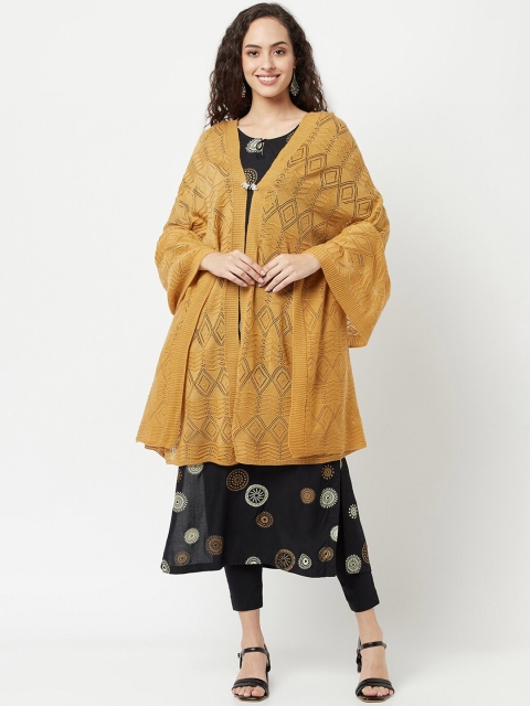 

Knitstudio Women Mustard Yellow Solid Knitted Shawl