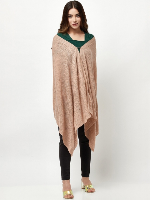 

Knitstudio Women Rose-Colored Solid Knitted Shawl