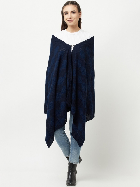 

Knitstudio Women Navy Blue Printed Knitted Shawl