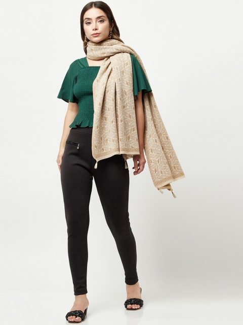 

Knitstudio Women Cream Embroidered Knitted Shawl