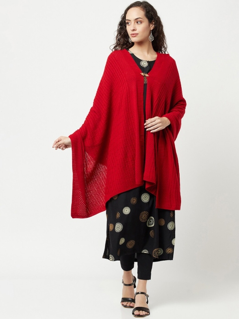 

Knitstudio Women Red Solid Woolen Shawl