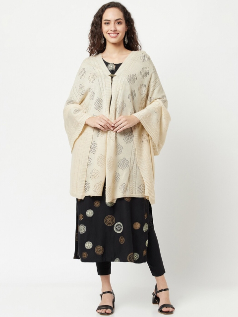 

Knitstudio Women Beige Solid Knitted Shawl