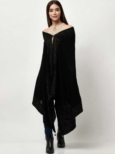 

Knitstudio Women Black Woven-Design Shawl