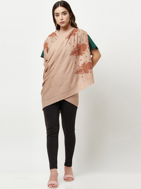 

Knitstudio Women Rose-Colored Embroidered Woven-Design Shawl
