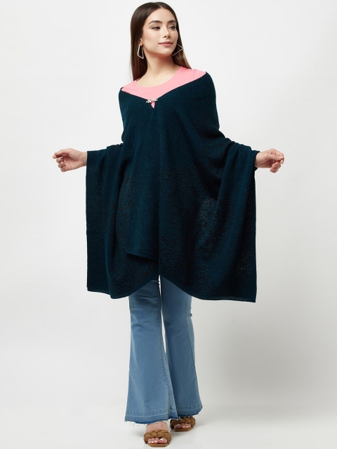 

Knitstudio Women Teal-Blue Floral-Design Knitted Shawl