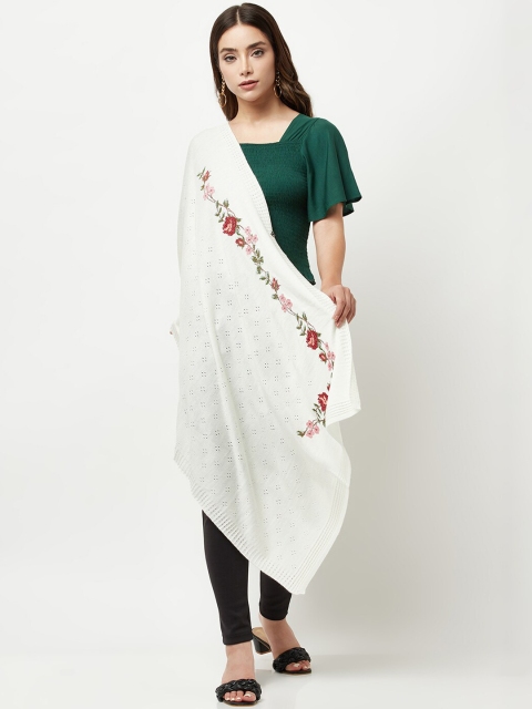 

Knitstudio Women Off-White Floral Knitted Shawl