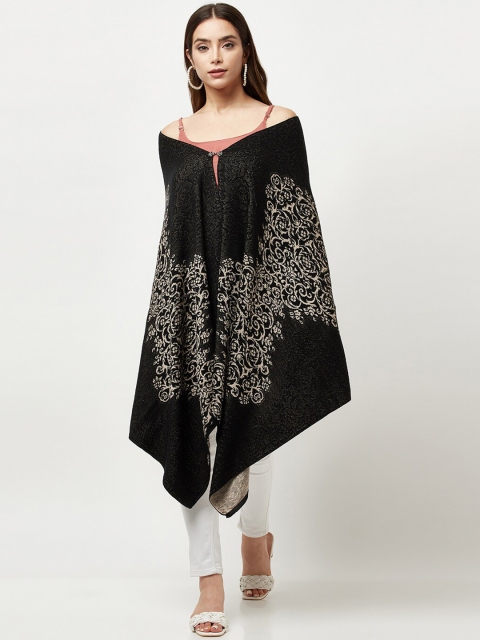 

Knitstudio Women Black Floral Knitted Shawl