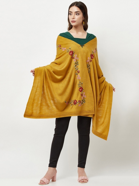 

Knitstudio Women Mustard Floral Knitted Shawl
