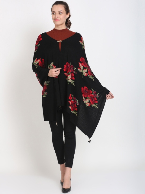 

Knitstudio Women Black & Red Floral Woven Design Shawl