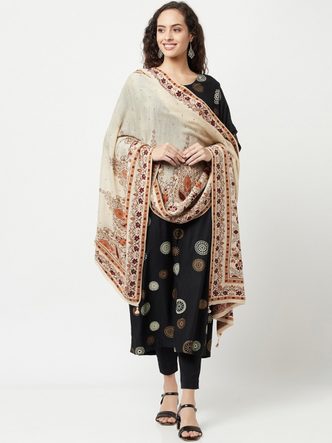 

Knitstudio Women Cream Ethnic Knitted Shawl