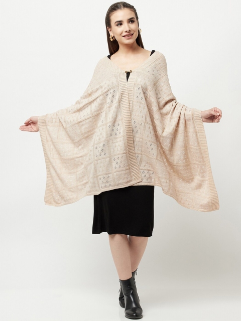 

Knitstudio Women Cream-Coloured Knitted Woven-Design Shawl