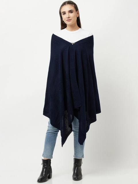 

Knitstudio Women Navy Blue Solid Woven-Design Shawl