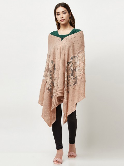 

Knitstudio Women Cream Floral Knitted Shawl