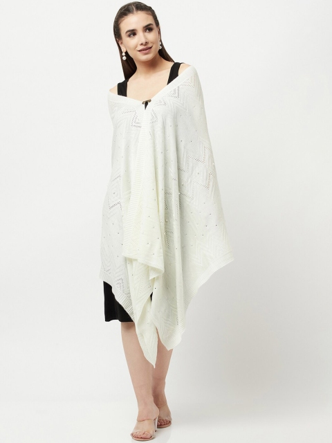 

Knitstudio Women Off-White Solid Knitted Shawl