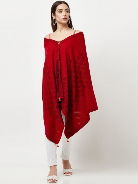 

Knitstudio Women Red Paisely Printed Knitted Shawl