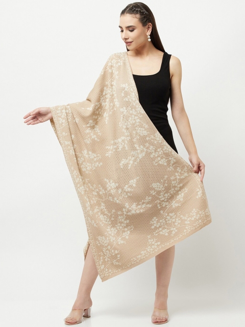 

Knitstudio Women Cream Floral Knitted Shawl