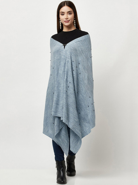 

Knitstudio Women Blue Solid Knitted Shawl