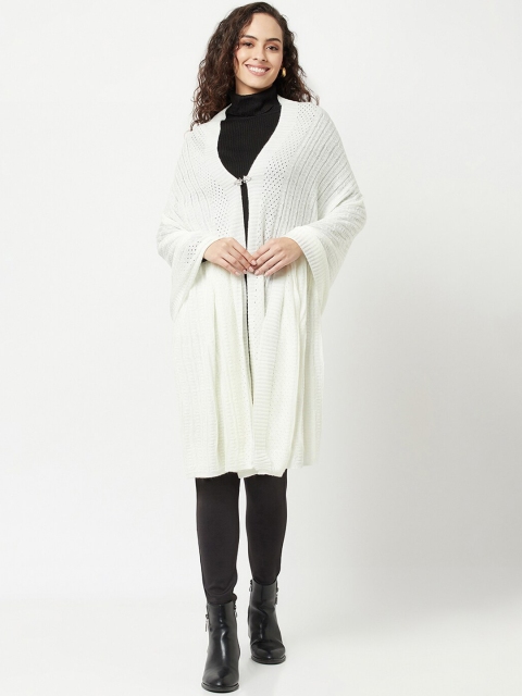 

Knitstudio Women Off White Solid Knitted Shawl