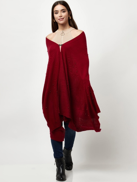 

Knitstudio Women Maroon Solid Knitted Shawl