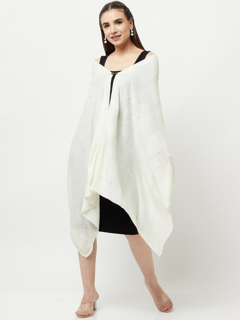 

Knitstudio Women Off White Solid Knitted Shawl