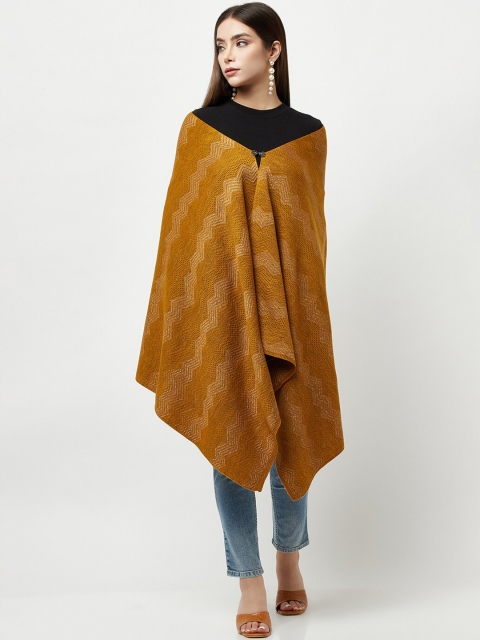 

Knitstudio Women Mustard-Coloured Solid Knitted Woven-Design Shawl