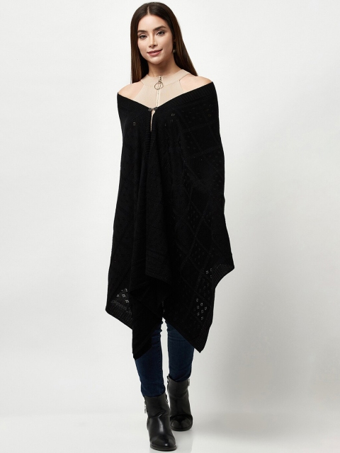 

Knitstudio Women Black Solid Knitted Shawl