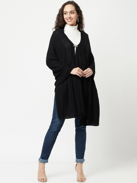 

Knitstudio Women Black Solid Knitted Shawl