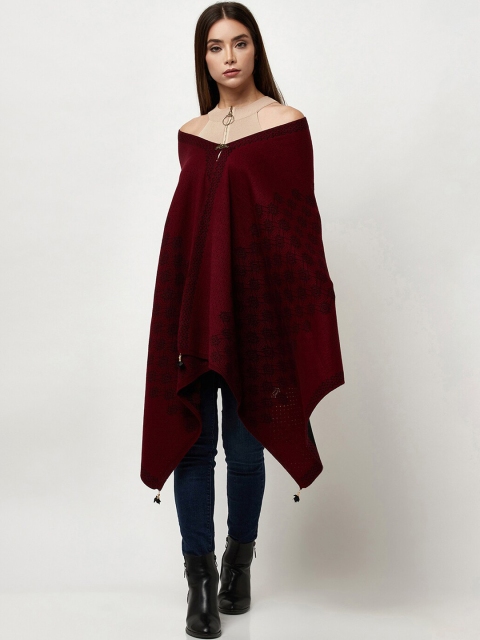 

Knitstudio Women Maroon Printed Knitted Shawl