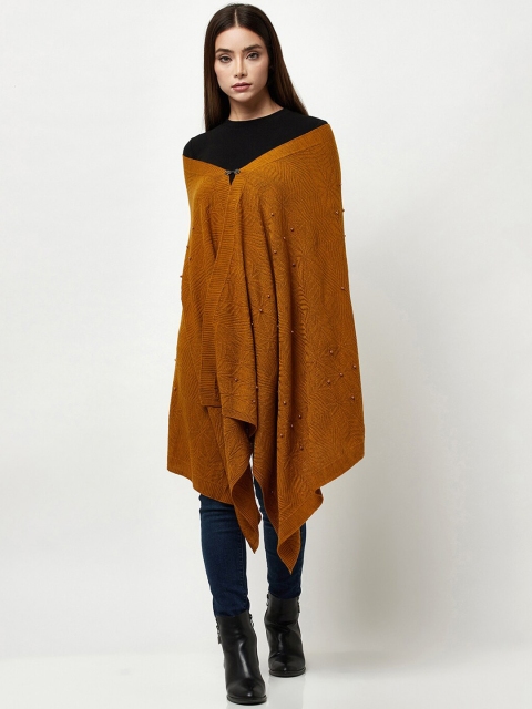 

Knitstudio Women Mustard Yellow Solid Knitted Shawl